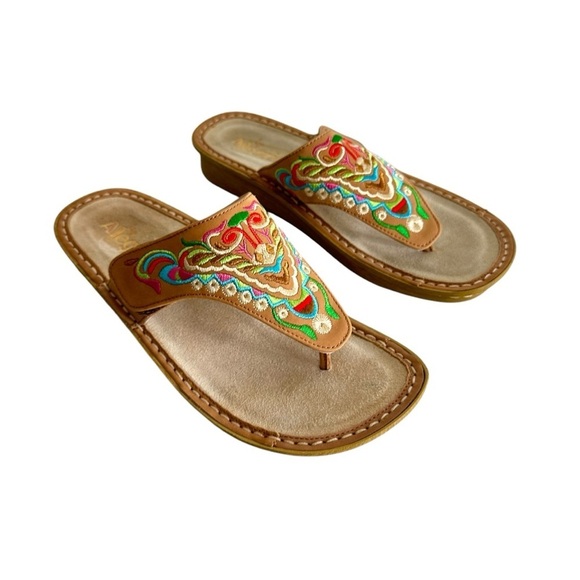 Alegria Shoes - Alegria Womens Vanessa Chrysalis Cognac Leather Thong Sandals Size 40 US 9.5-10